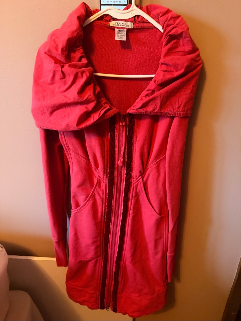 Prairie Underground Red Long Zip Hooded Cardigan Coat